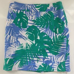 LOFT Blue Green Lined Cotton Tropical Print Mini Skirt Size 2